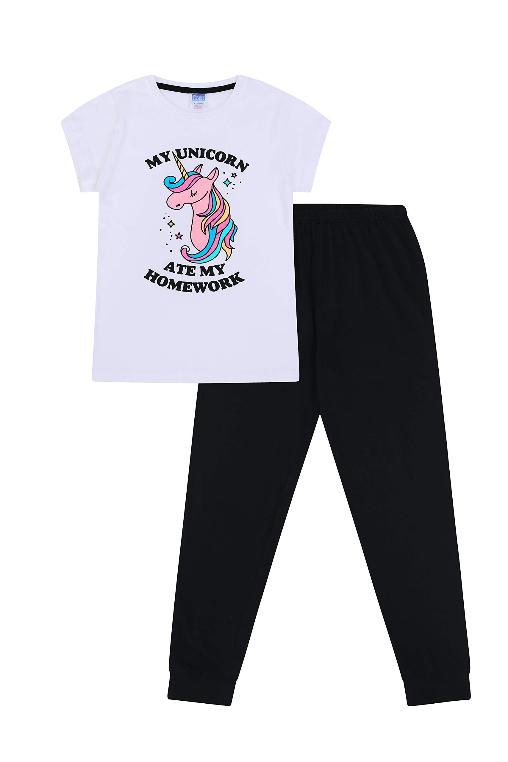 Thepyjamafactory Girls White My Unicorn Ate My Homework Cotton Long Pyjamas (9-10 Years)