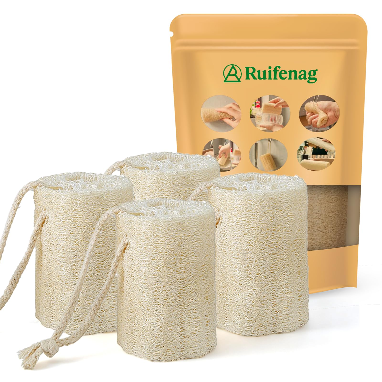 - Natural Loofah Sponges – 4 Pack for Shower & Bath – Eco-Friendly Exfoliation, Body Scrubber,wash The Dishes, & Pet Grooming – Biodegradable, Chemical-Free