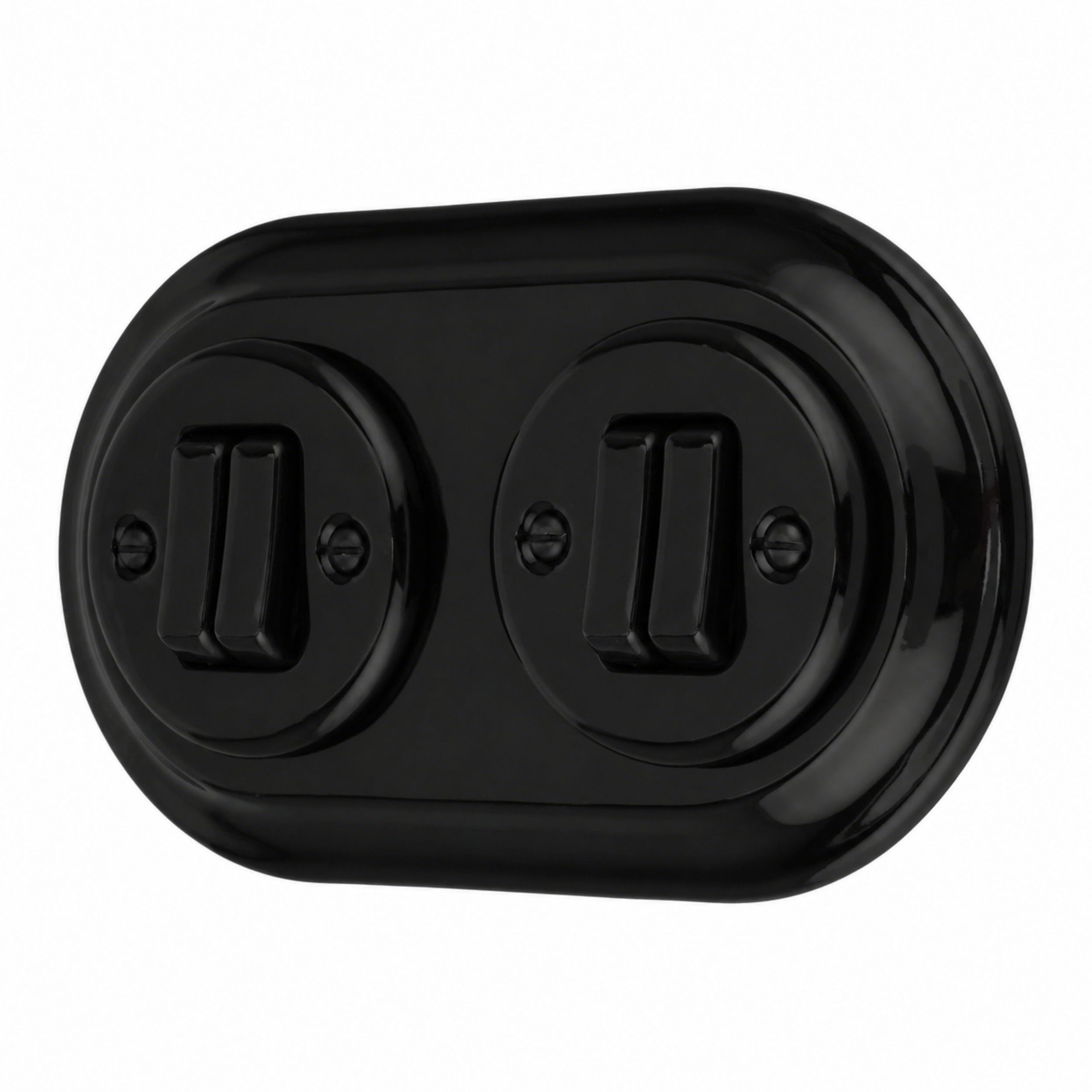 Unterputz Porzellan Retro Doppelschalter, 2-fach, All-in-One, SET Serie PR1 schwarz