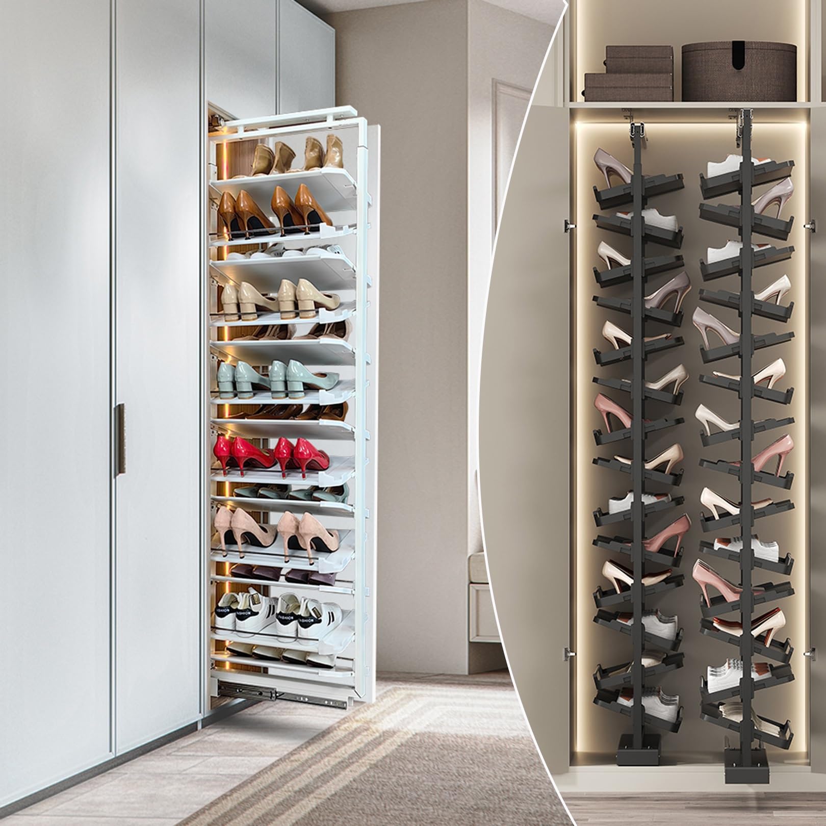 Genérico Zapatero extraíble para Interior de Armario, Zapatero expandible, Estante Vertical metálico retráctil de Altura Ajustable, Organizador de Almacenamiento Que Ahorra Espacio (Blanco,