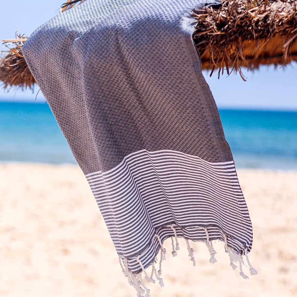 SOLTAKO Fouta Plage - Nid d'Abeille - Lot de 2 Fouta XXL - Serviette Plage Anti Sable - Drap de Bain pour Hammam, Sauna - Serviette Grande Taille - 100x200 cm - Drap 2 Personnes