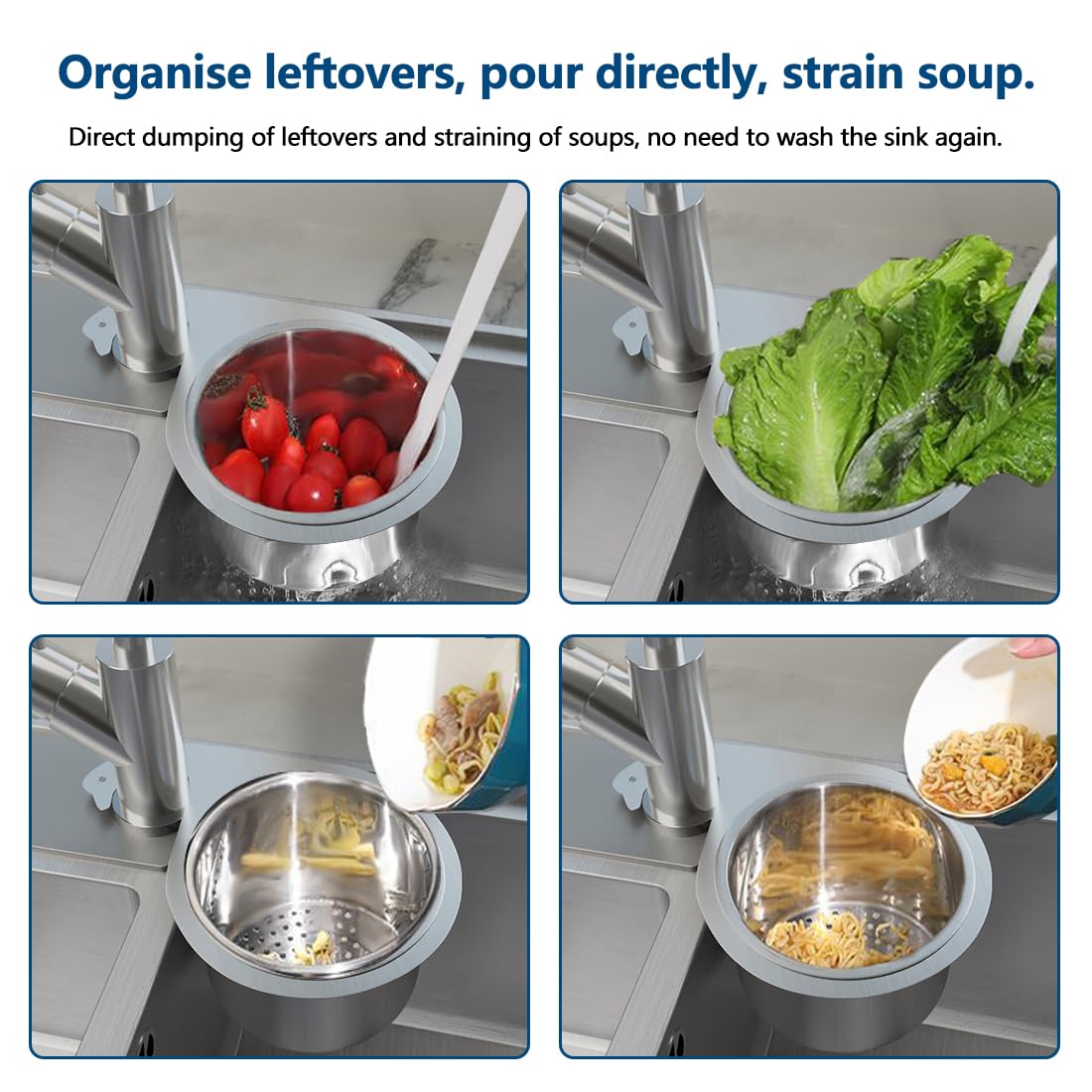 Cestello per Lavello a Forma di Cigno in Acciaio Inox, Cestino di Scarico da Multifunzionale Appendere per Lavello da Cucina,per Filtrare i Rifiuti Cucina e Lavare Frutta Verdura (1)