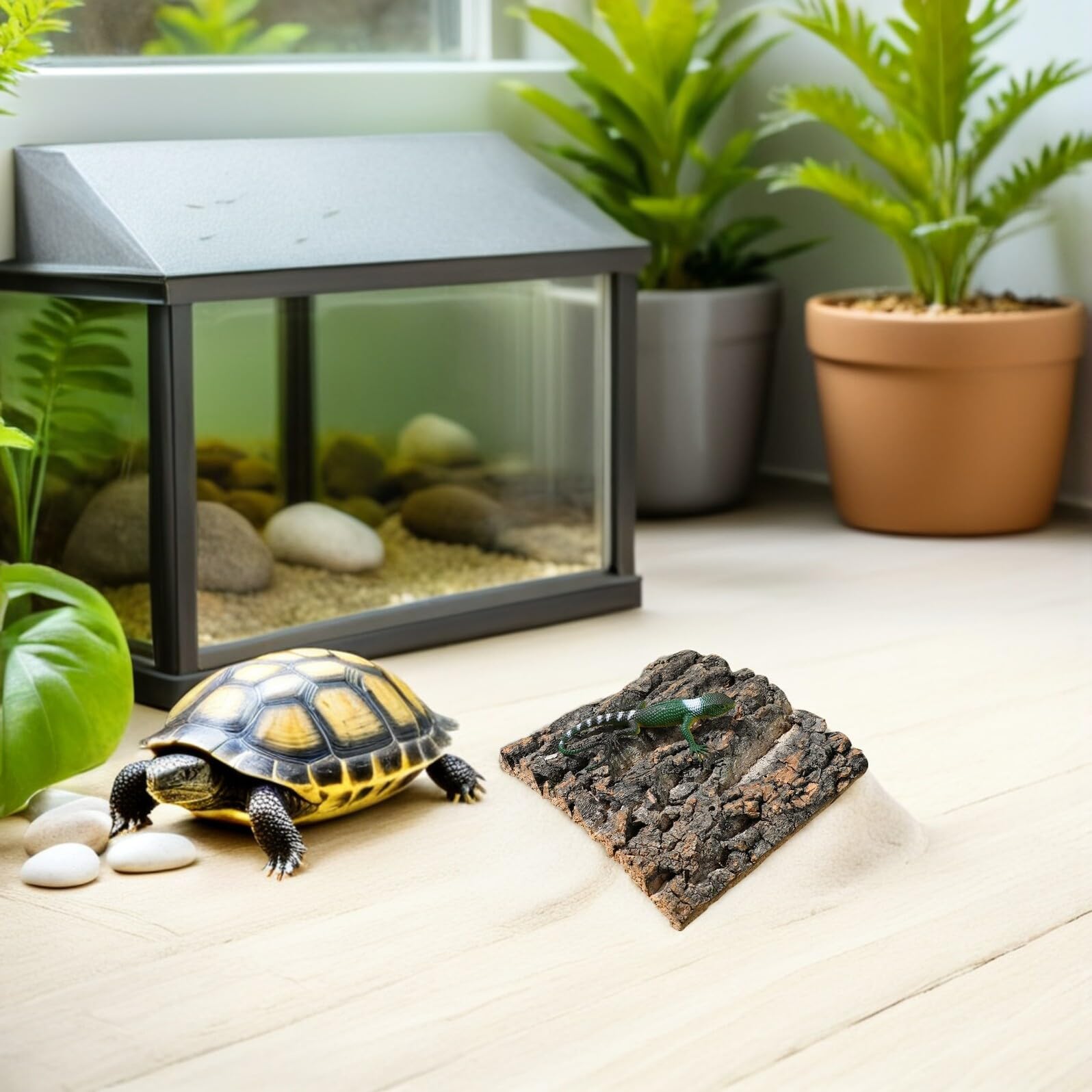 6 Piezas Fondo para Terrario de Reptiles 6 Piezas de Corteza de Corcho Natural 15X15 CM, Pared Decorativa Texturizada 3D para Hábitat de Geckos, Tortugas y Camaleones, Resistente