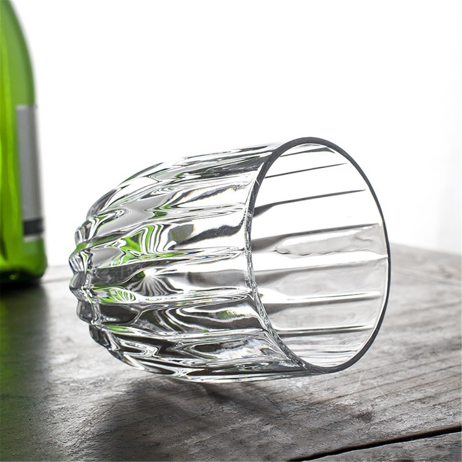 vaso de agua Tazas de vidrio talladas con rayas vintage, vasos transparentes sin plomo, 285/355 ml(Pequeño)