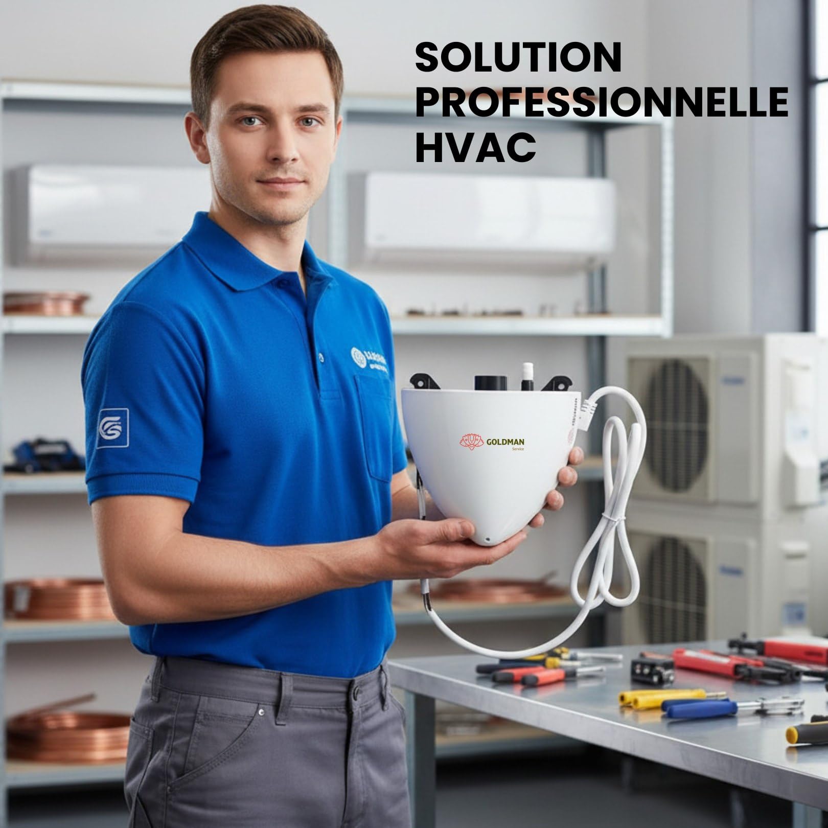 GOLDMAN SERVICE Pompe à condensats climatisation murale 20 m de levage | Pompe de vidange Split ultra silencieuse 17 dB | Système d'alarme intégré | 5 W basse consommation