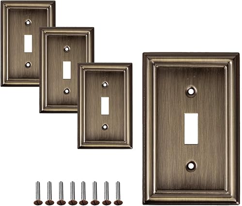 SleekLighting Placas de pared decorativas de latón antiguo biselado Enchufe eléctrico y cubiertas de interruptor Estilo palanca de 1 banda