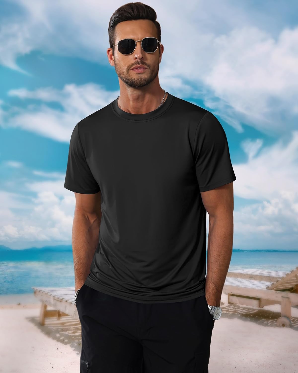 Ficerd 3 Pack Swim Shirts for Men Short Sleeve Quick Dry Shirts Crew Neck Rash Guard UV Athletic Lightweight Basics Tees - Image 2
