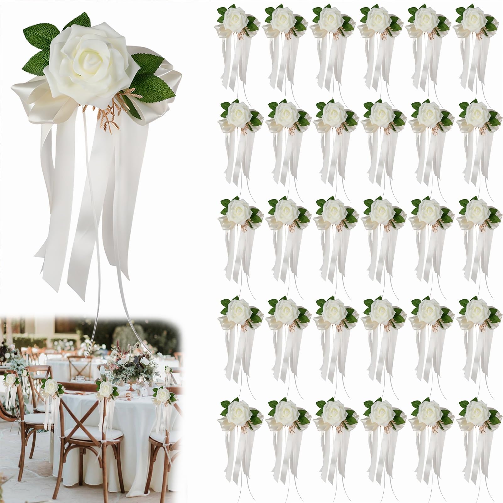 Fleurs pour poignées portières voiture mariage en satin blanc, finition haute couture