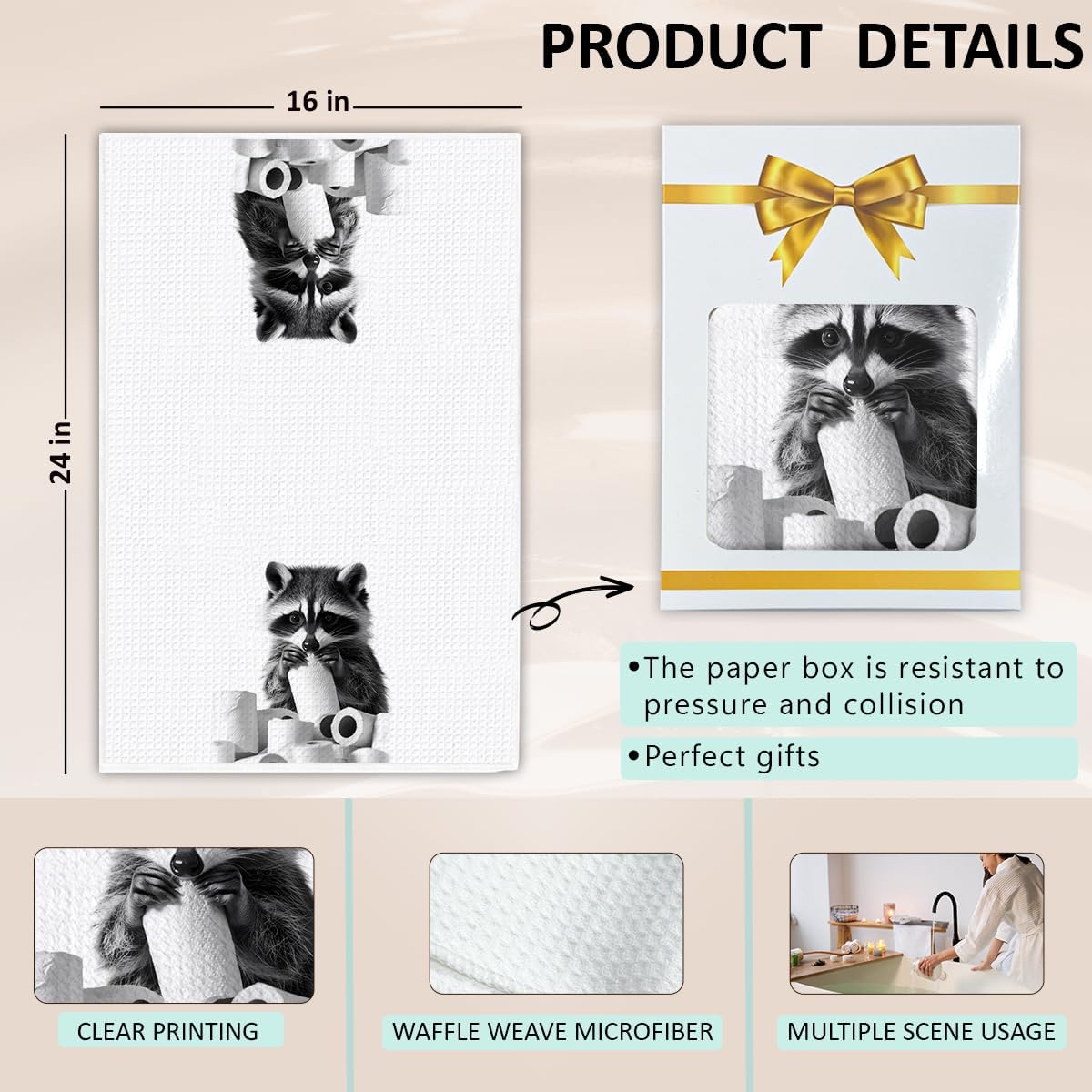 KIDEAR Funny Raccoon Hand Towel for Bathroom,1 PCS Cute Raccoon Kitchen Towels for Kids Room Decorations Dish Towels,Cute Animal, Gifts for Women, Pet Owners Housewarming - C12 image 2