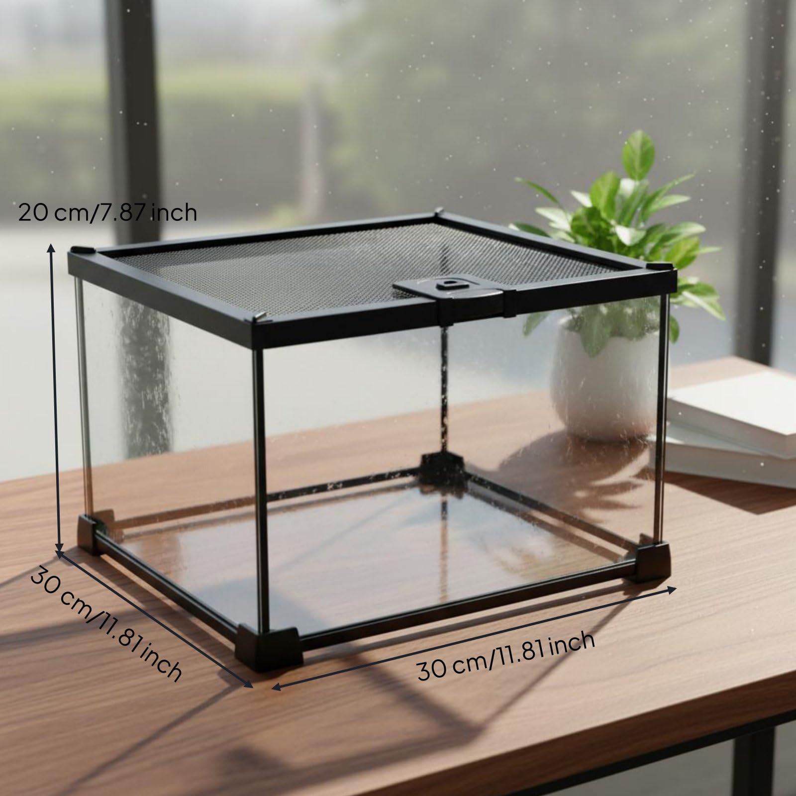 Terrario para Reptiles de Cristal Transparente Hábitat Apilable con Ventilación Diseño Antiescape y Estructura Versátil Adecuado para Espacio Reducido, 30x30x20cm