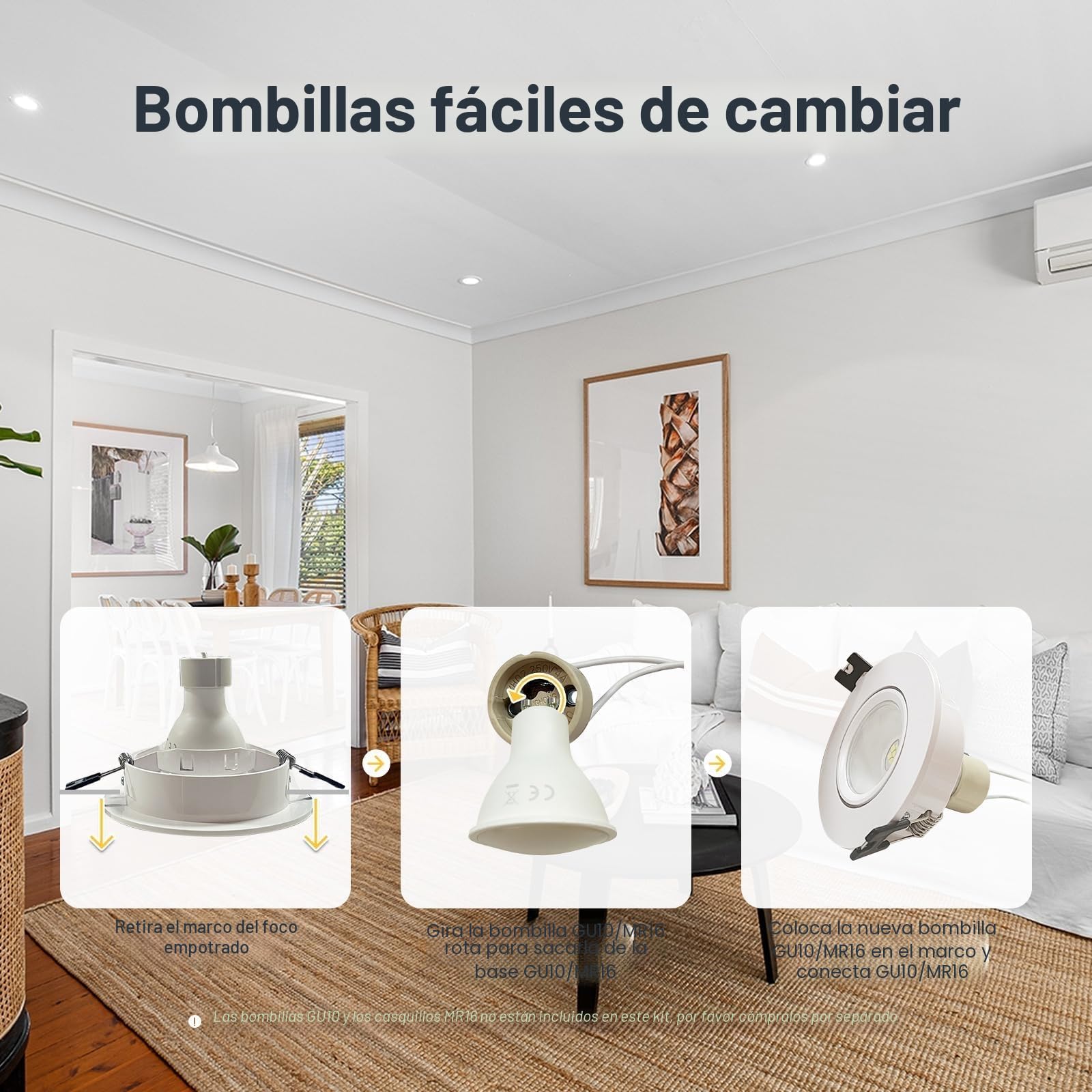 GY Marco Foco Empotrable GU10 de Plástico, Ángulo Basculación 30°, Apertura Ø75 x 100 mm, Aro Soporte con Portalamparas GU10 para MR16 LED, Ojos de Buey LED Downlight para Falso Techo, 12 Pieza