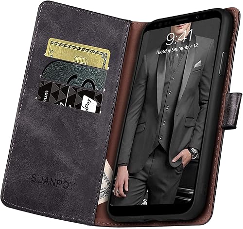 Miniatura 5 de SUANPOT Funda de piel tipo cartera para Samsung Galaxy S9 de 5.8 pulgadas (no S9+) con bloqueo RFID, tarjetero para tarjetas de crédito, funda para