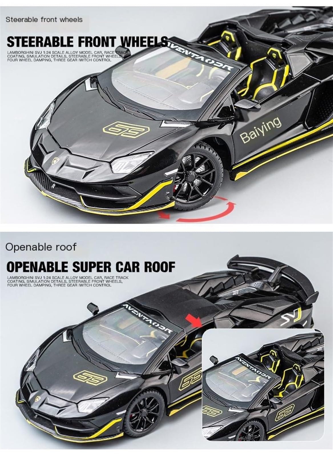 Diecast 1:18 Modelauto - Lamborghini Aventador SVJ 63 grijs met verlichting - RB Modelauto's