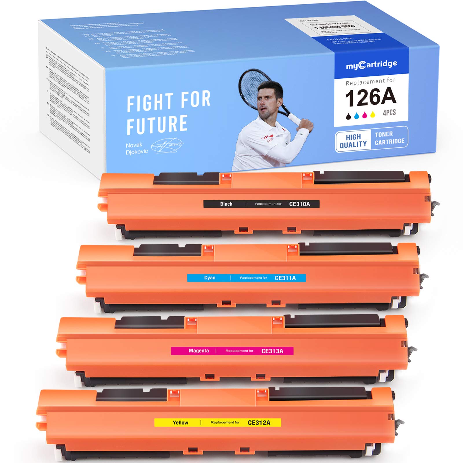 MYCARTRIDGE Compatible Toner Cartridge Replacement for HP 126A CE310A CE311A CE312A CE313A to use with CP1025nw MFP M275 M175 (Black, Cyan, Magenta, Yellow, 4 Pack)