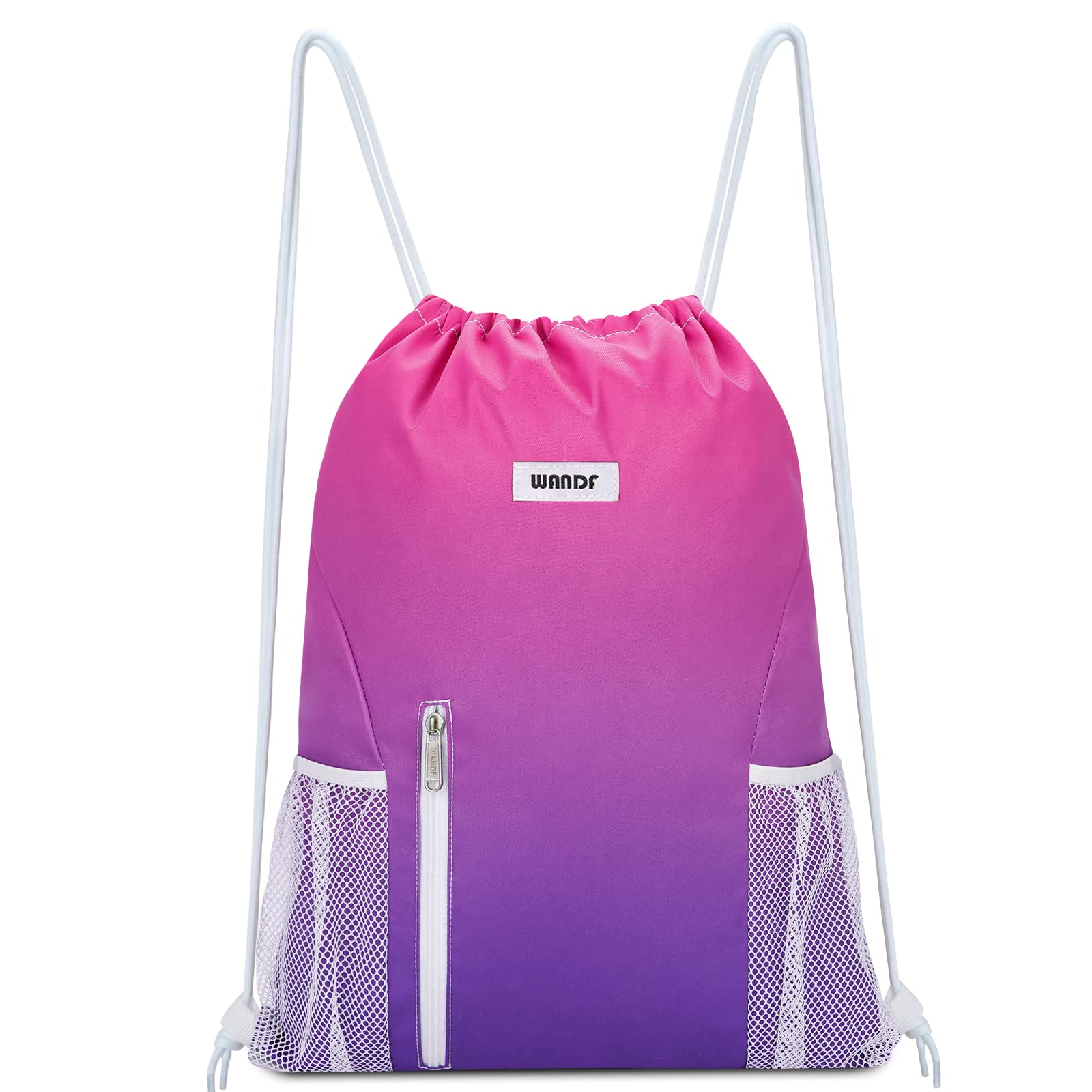 WANDF Drawstring Backpack Sports Gym Sackpack with Mesh Pockets Water Resistant String Bag for Women Men