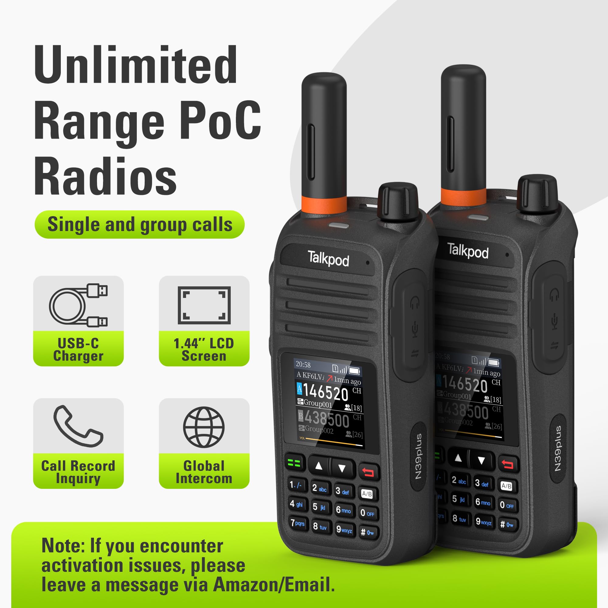 Talkpod N39plus Nationwide Walkie Talkies with Sim Cards, Handheld PoC Two Way Radios Unlimited Range, 2 Pack (Black) — view 2