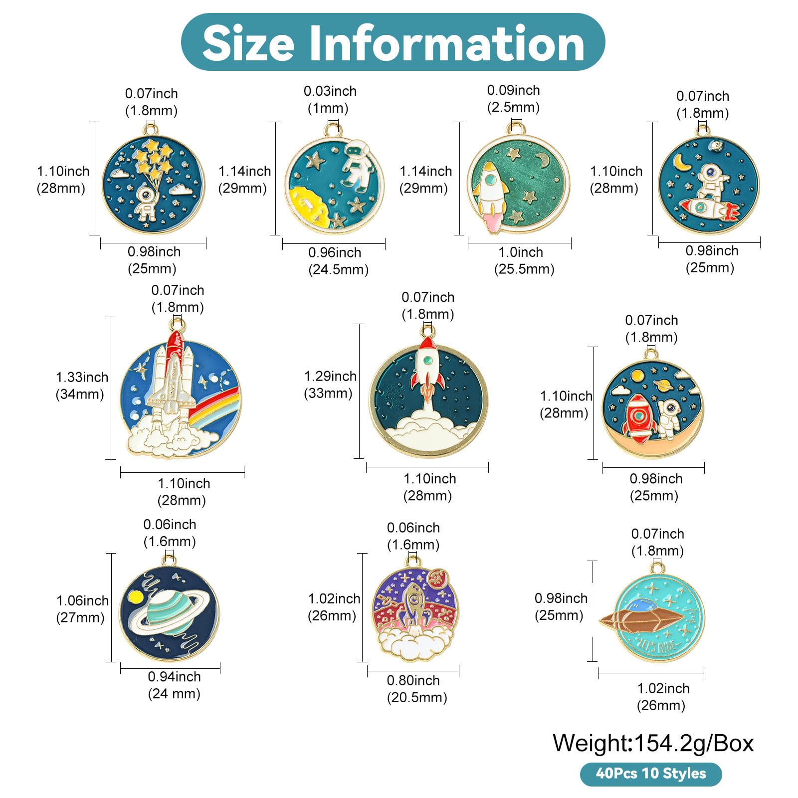 Stiesy 40Pcs 10 Styles Enamel Space Charms Astronaut Spacecraft Pendant Charm Universe Planet Rocket Dangle Charms for Jewellery Making DIY Bracelet Crafting - Image 2
