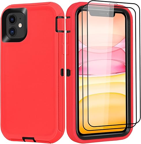 Funda para iPhone 11 (6.1 pulgadas), con 2 protectores de pantalla de vidrio templado protección contra caídas de cuerpo completo de grado militar