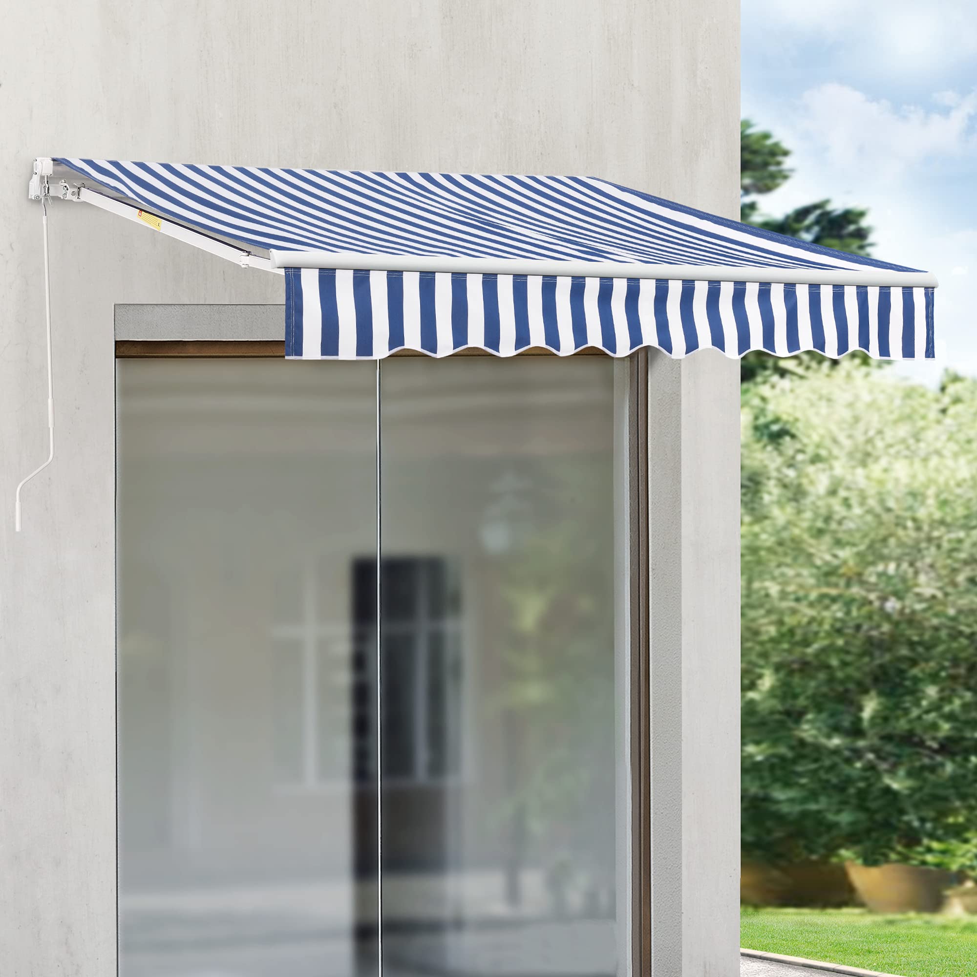 [en.casa] Store Banne Balcon Bitonto 250 x 200 cm à Bras Articulés avec Manivelle Protection Solaire pour Terrasse Extérieur Balcon Structure en Aluminium Résistant Aux Intempéries Bleu Blanc