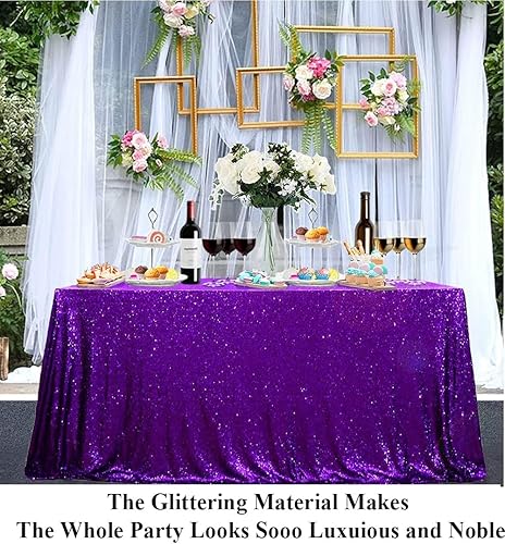 Miniatura 4 de Mantel rectangular de lentejuelas de 90 x 132 pulgadas, desechable, rústico, para fiesta, mantel circular con purpurina para fiesta de cumpleaños