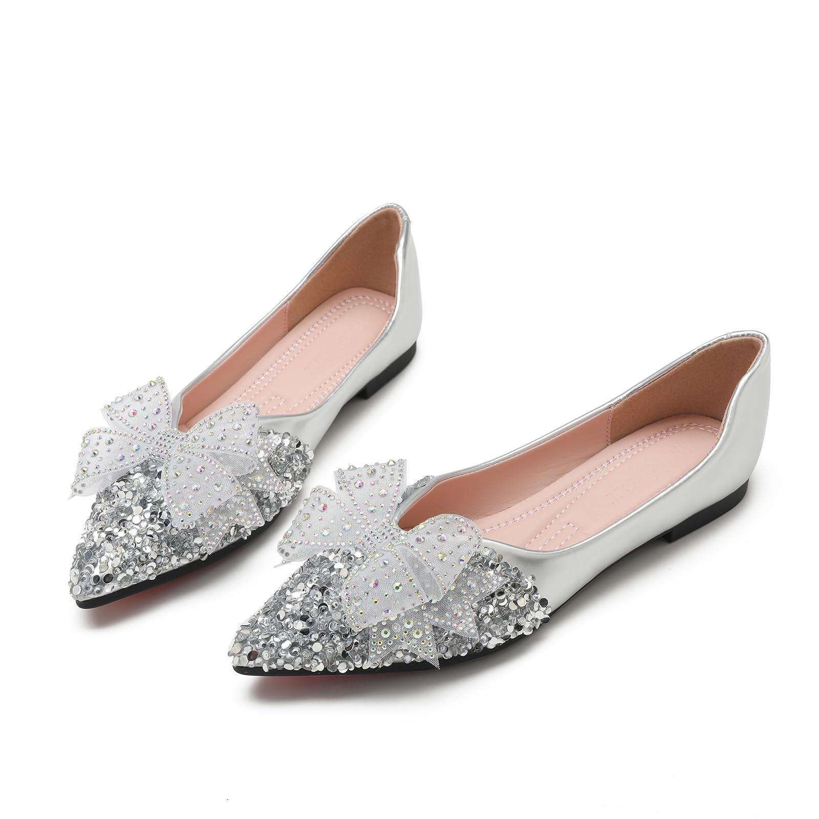 QXCGDYXT Flats Shoes Women Rhinestone Wedding Flats Comfort Pointed Toe Ballet Flat Shoe Low Heel Dress Shoes Sparkly Flats for Women