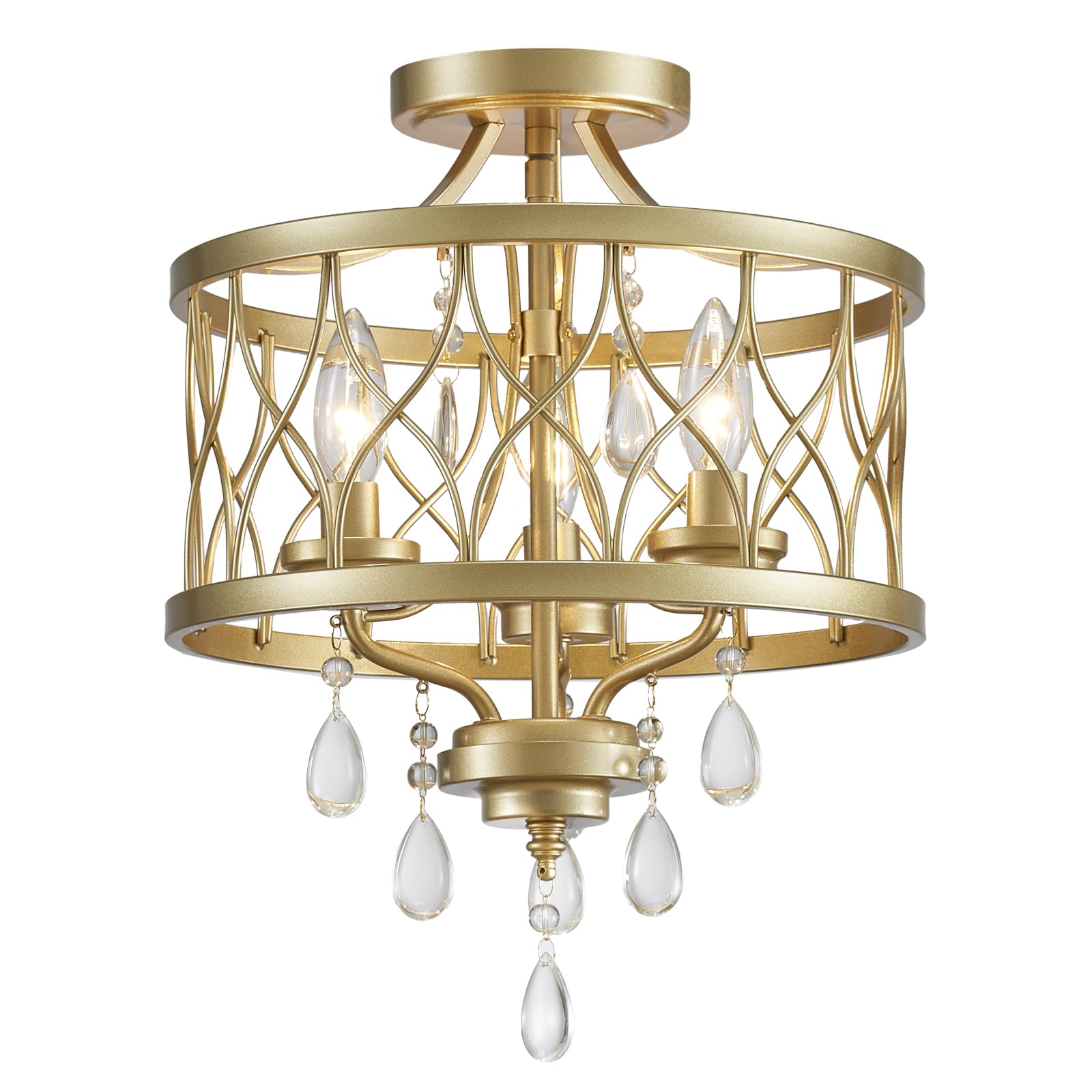 Photo 1 of Uiimeces Farmhouse Crystal Chandelier Light Fixture, 3-Light Semi Flush Mount