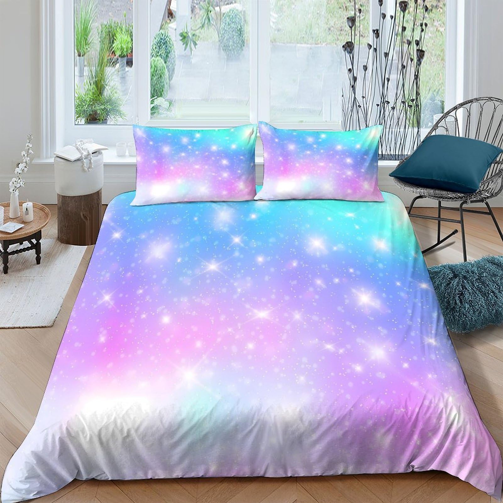 Ctjqhvkz Style-4 3D Printed Pastel Galaxy Fitted Sheet Microfiber Soft Breathable Nebula Mattress Cover Bedroom Dorm Decor Single（135X200cm）