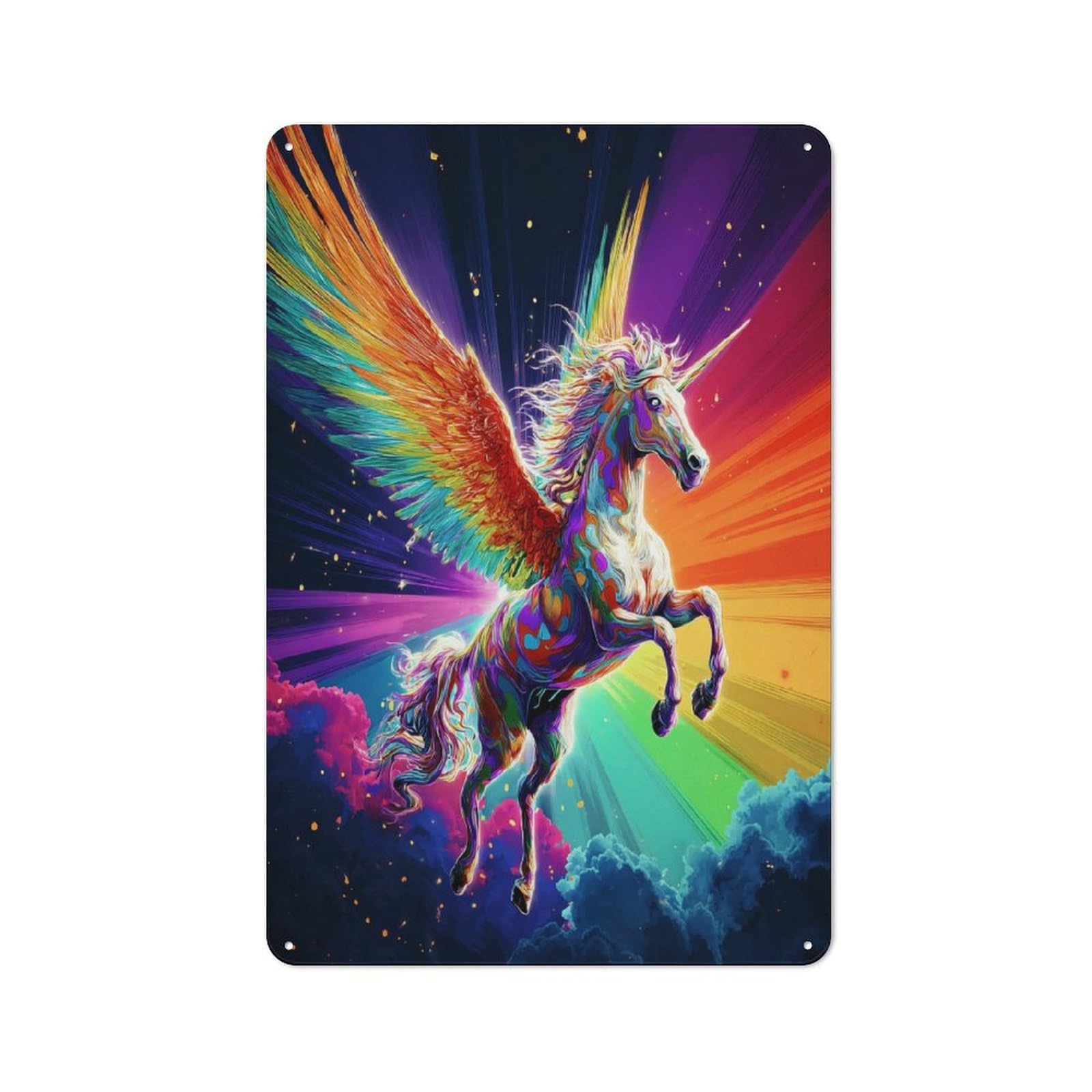 Junmoney Rainbow Unicorn In Flight Smart Metal Wall Decor 30X20cm, Office Metal Sign For Office, Study, Studio Or Hallway