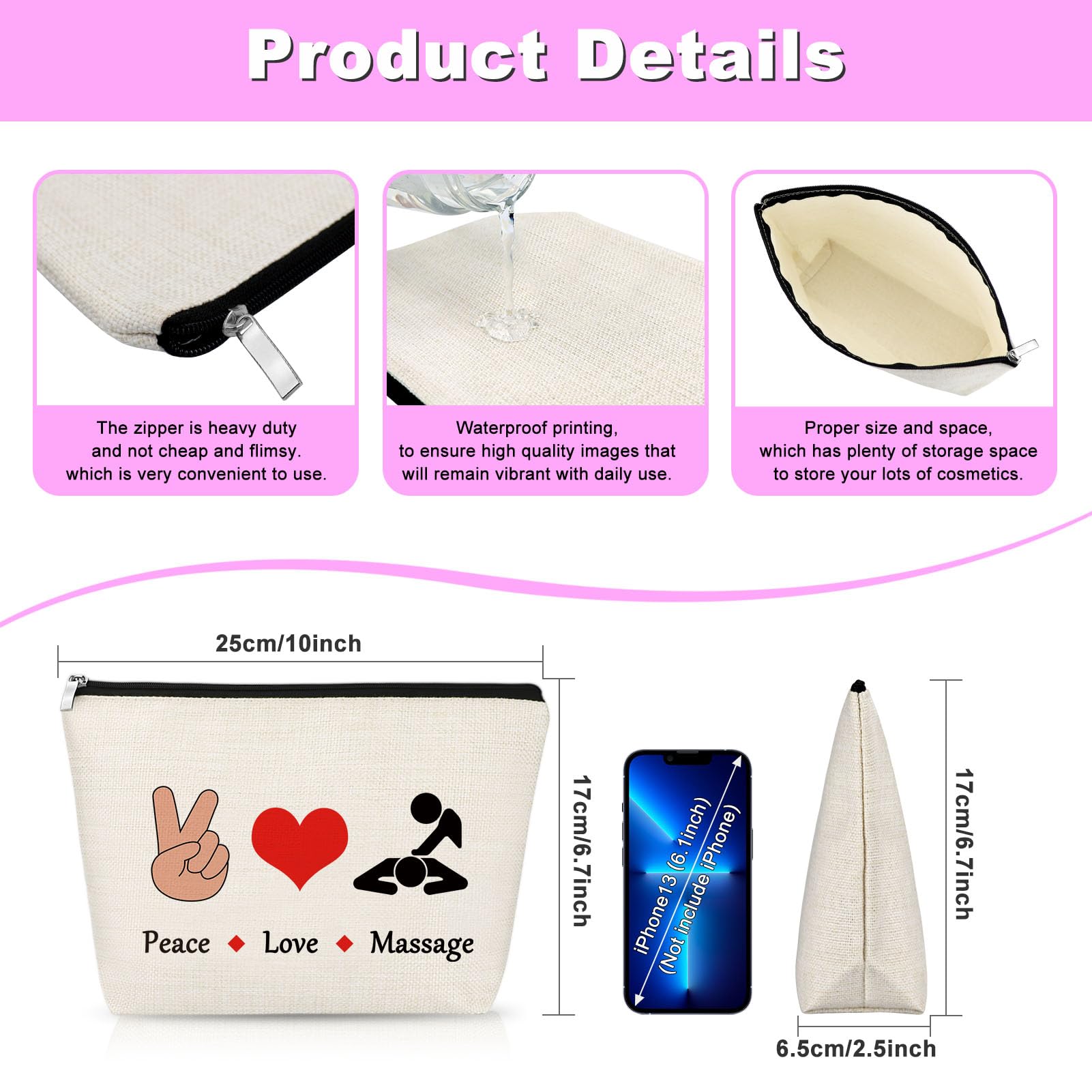 Massage Therapist Appreciation Gift Makeup Bag Thank You Gift for Massage Therapist Cosmetic Bag Graduation Birthday Present for Chiropractor Travel Pouch