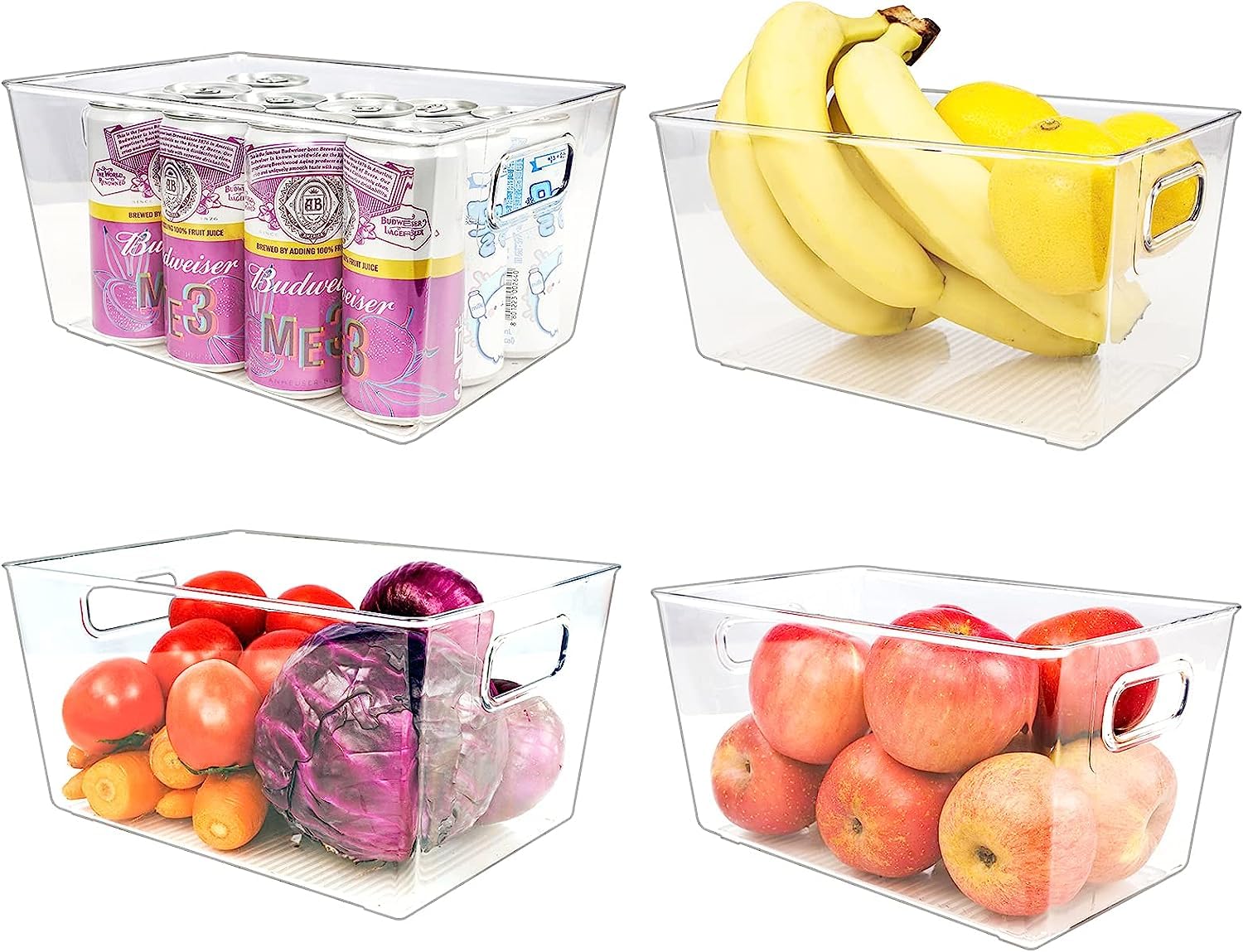 MahMir® Refrigerator Organizer Bins, Plastic Deep Food Storage Organization Container Bin For Kitchen, Pantry, Cabinet, Fridge, Countertop -Organizer For Refrigerator 11"L x 8"W x 6"H (4Pcs Pack)