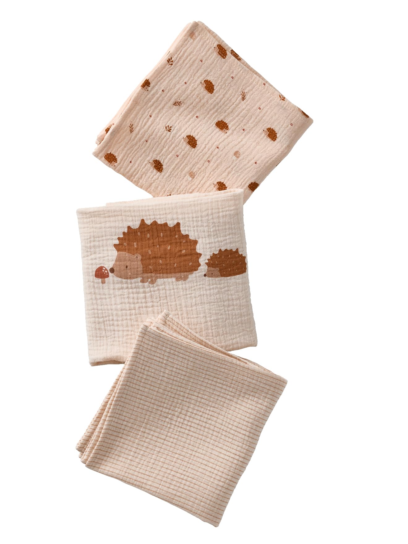 VERTBAUDET Lot de 3 langes en gaze de coton HERISSON beige imprimé TU