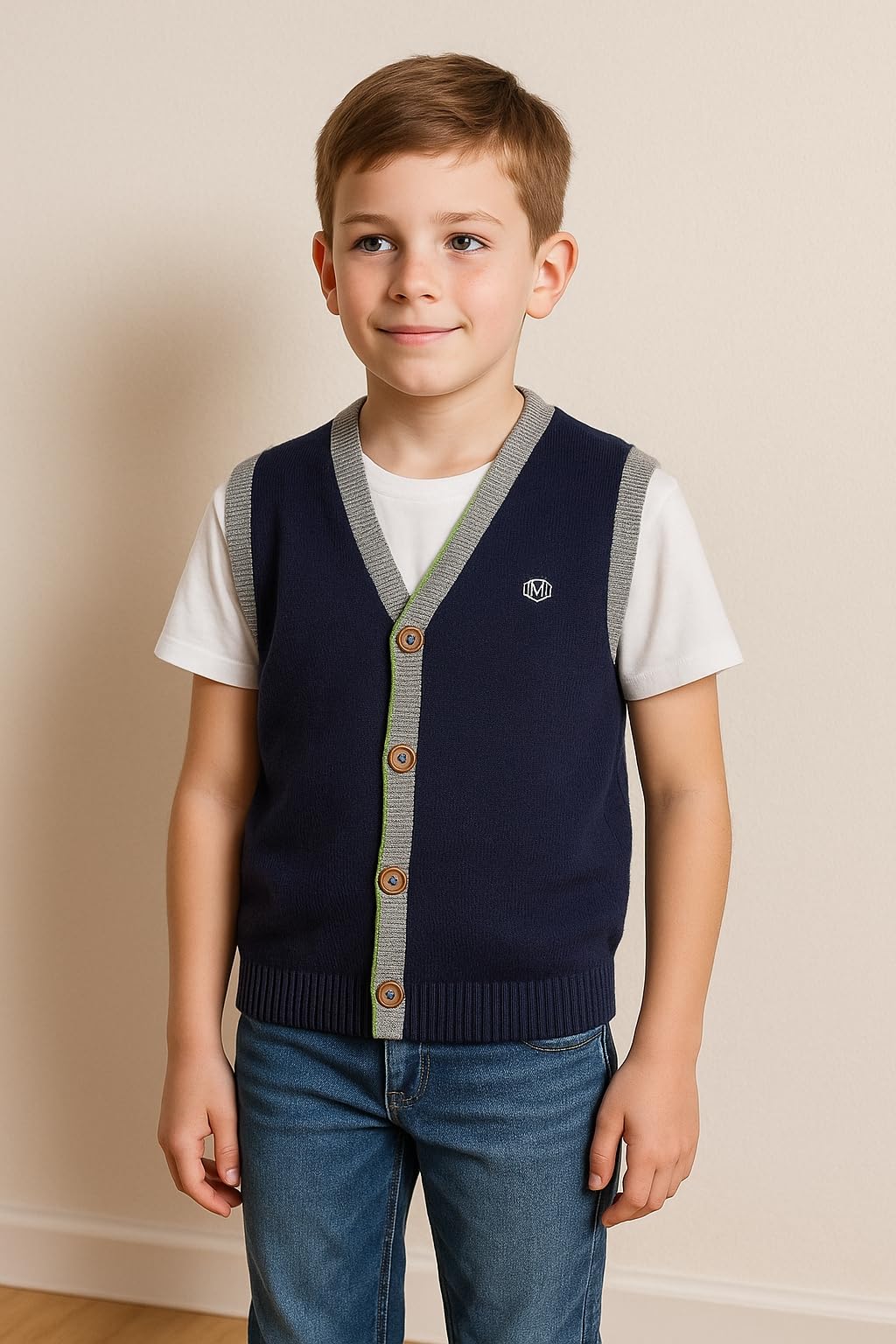Mayoral Chaleco Niño 3-9 Años - Cárdigan Sin Mangas Azul de Algodón con Botones Detalles Contraste o Lunares Elegante y Ligero para Ceremonia