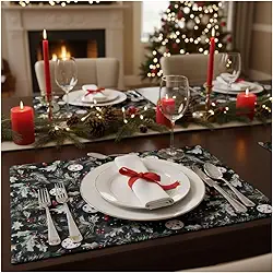 Jogo Americano de tecido Kit com 6 peças Retangular Jantar Mesa Posta Natal (6, NATAL VERDE)