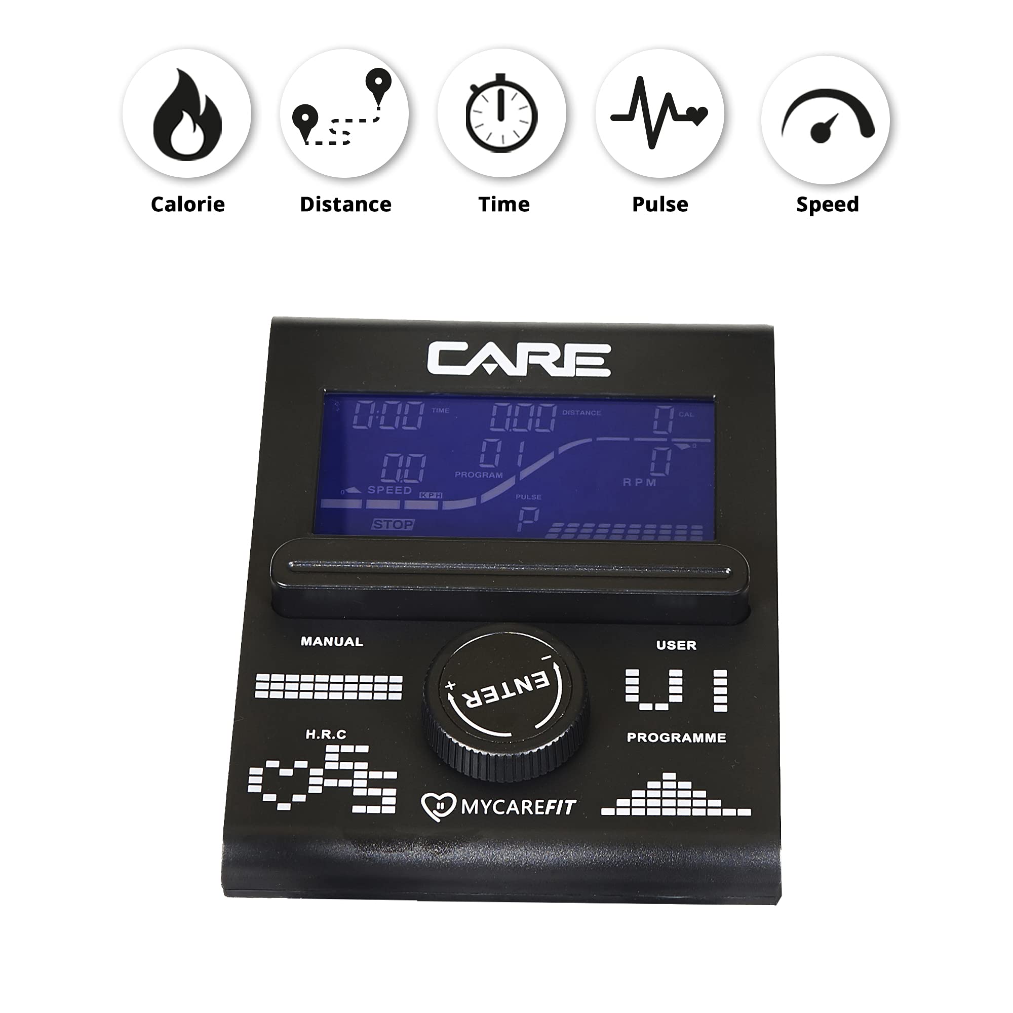 Care Fitness - Vélo Elliptique Motorisé CE-685-24 Niveaux de Difficulté - 24 Programmes - Compteur Écran LCD - Port USB - Porte Tablette - Compatible Application Kinomap