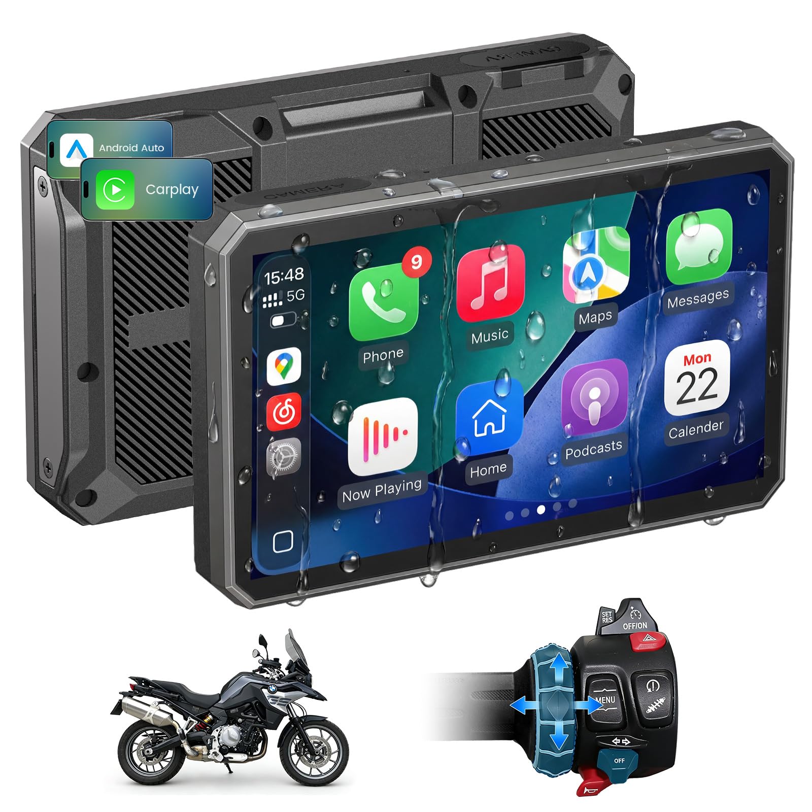 WonVon 5 Inch Motorcycle Carplay for BMW GPS Navigation System with Apple Carplay and Android Auto Portable Screen with Dual Bluetooth, Navigation, Siri, Google Assistant-picture-24