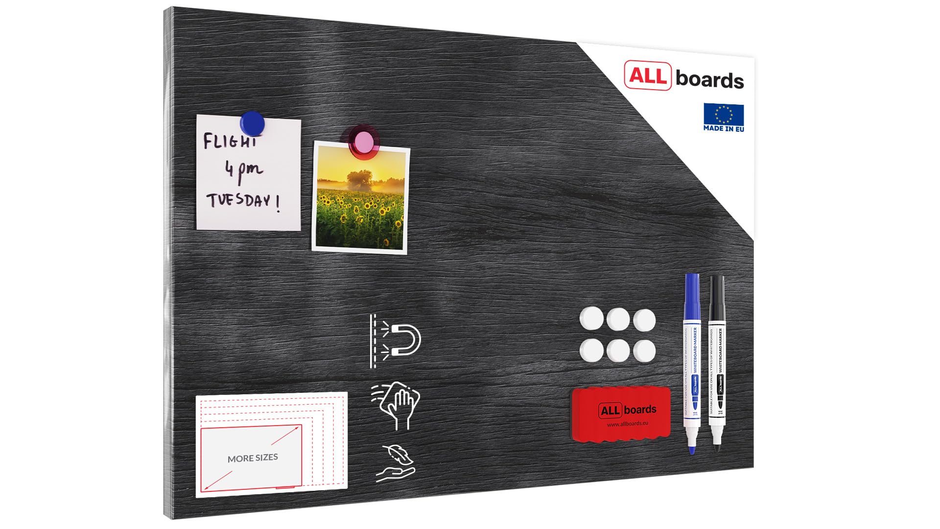Magnetic Boards MetalBoard Gray Wood, Decorative Wood, Black Wood 60x40cm a Magnetic Metal Poster for All Types of Magnets + a Set of Accessories Included — image 1