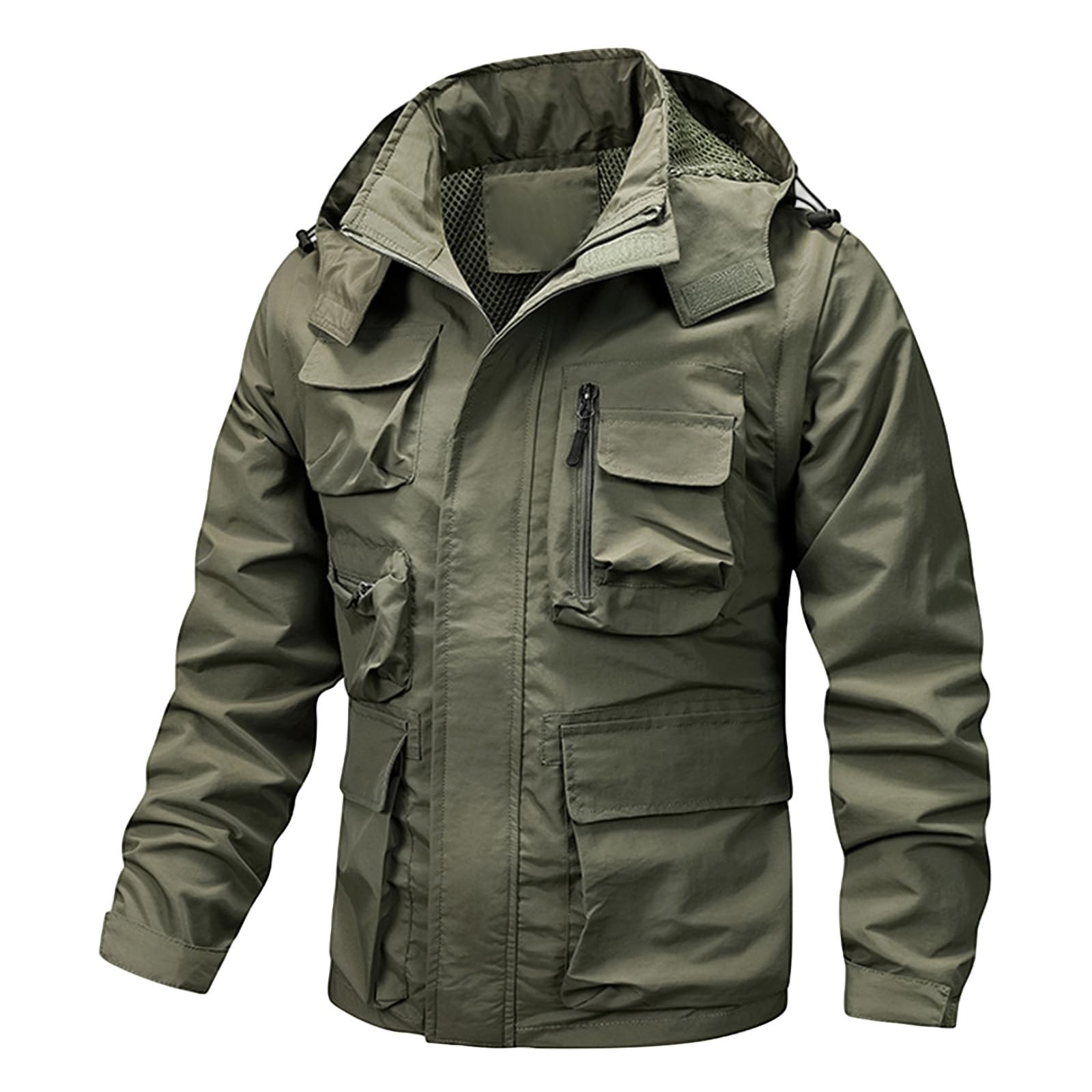 Outdoorjacke Herren Wasserdicht Atmungsaktiv Kaputze Abnehmbar Wanderjacke mit Abnehmbaren Ärmeln Cargo Jacke mit Vielen Taschen Übergangsjacke Weste Outdoor Ultraleichte Softshelljacke