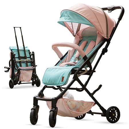 Lifelong Newborn/Toddler/Baby Stroller 0 to 3 Years -One Hand Foldable -Travel-Friendly Trolley- Lightweight Pram- 5 Point Safety Harness, 360 Swivel Suspension Wheel, Cup Holder & Mosquito Net, Pink