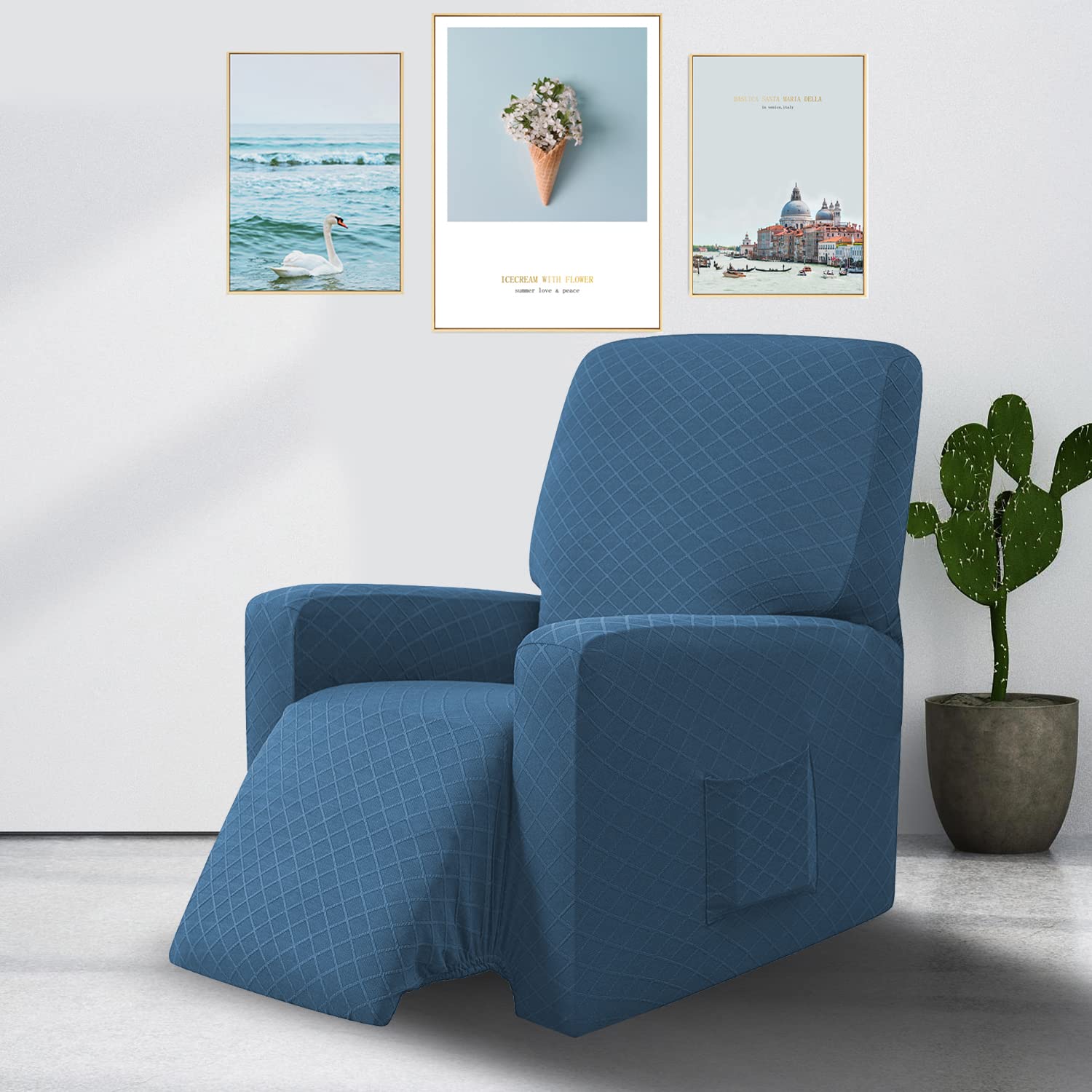 EBETA Fodera per poltrona Relax Elastica Completa Protezione per Poltrona Reclinabile, Fodera per poltrona reclinabile (Blu Jean)