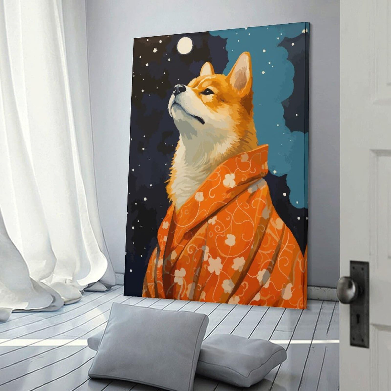 Junmoney Frame-Shiba Inu Pixel Art Canvas Wall Art Shiba Inu Pixel Art, 20X30inch(50X75cm), For Living Room, Bedroom, Office Or Hallway, Decorative Artwork With Broad Appeal