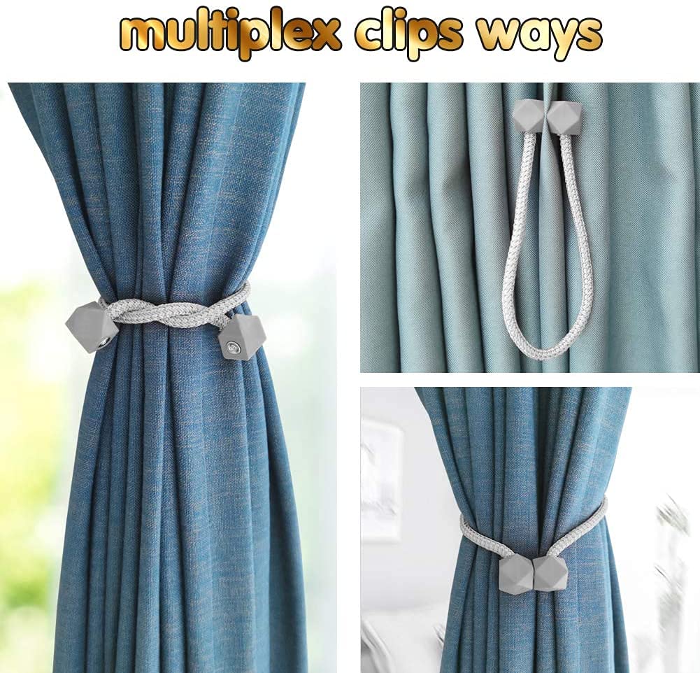 Anneau de Rideau Embrasses de Rideau magnétiques Pinces à Rideaux Retenues de Corde (Beige) Accessoires de Rideaux (Couleur : Z-Jaune + Bleu, Taille : Hexagone) (Hexagone Gris)