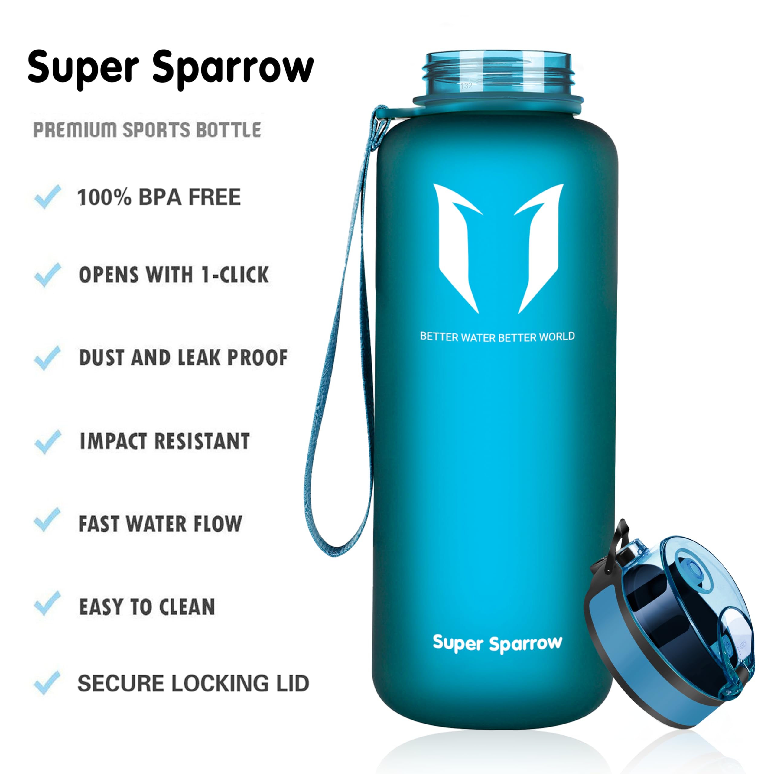 Super Sparrow Borraccia Sportiva & Bottiglia Bambini Senza Perdite - 350ml/500ml/750ml/1L/1.5L - Senza BPA