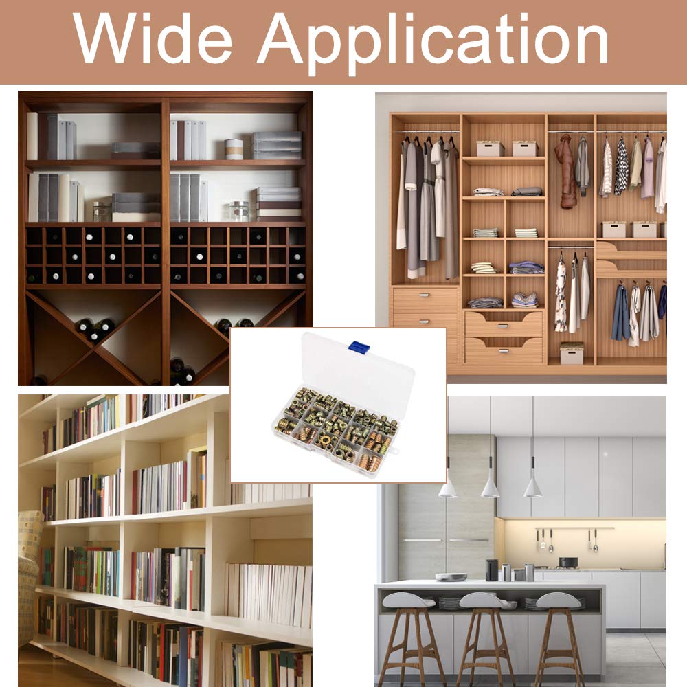 230 Pcs Dadi Esagonali in Acciaio al Carbonio Zincato, M4/M5/M6/M8/M10 Lega di Zinco Dado di Inserto Filettato Legno kit Assortimento per Mobili in Legno