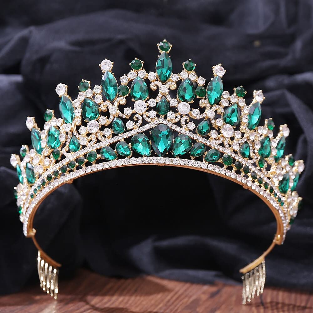ZYFSHA Biżuteria do włosów korona tiary dla kobiet barokowa zielona kryształowa korona panna młoda Tiara dla kobiet ślub koreańska luksusowa księżniczka królowa chluba akcesoria jubilerskie do włosów,