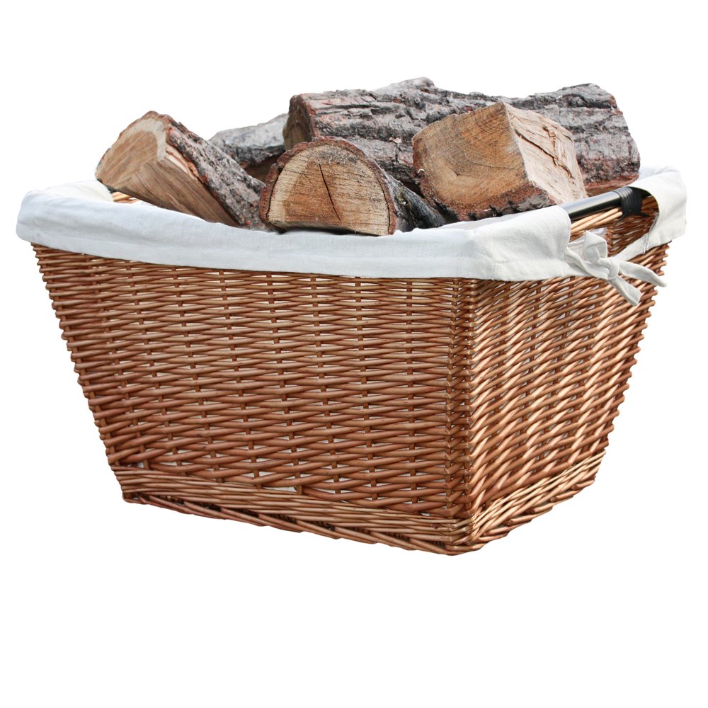 Habau Holzkorb mit Metallrahmen und Leinen, Gelb, 58 x 42 x 33 cm