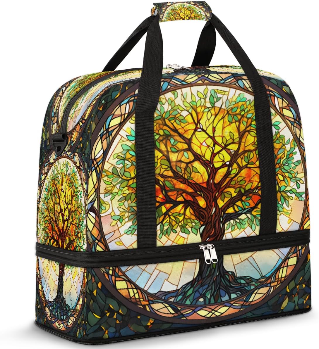 Travel Duffle Bags With Shoes Compartment for Women Men Aztec Western Ethnic Geometric Lightweigh Sports Tote Gym Bag Foldable Canvas Weekender Overnight Carry On Luggage Handle Bag