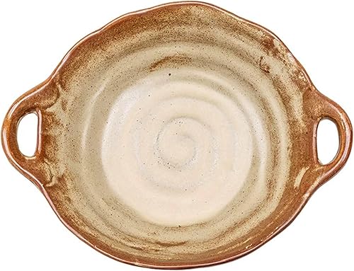 Cuenco de cerámica con asas, cuencos retro irregulares para ensalada de frutas y encimera de cocina decorativa, apto para microondas (pequeño)