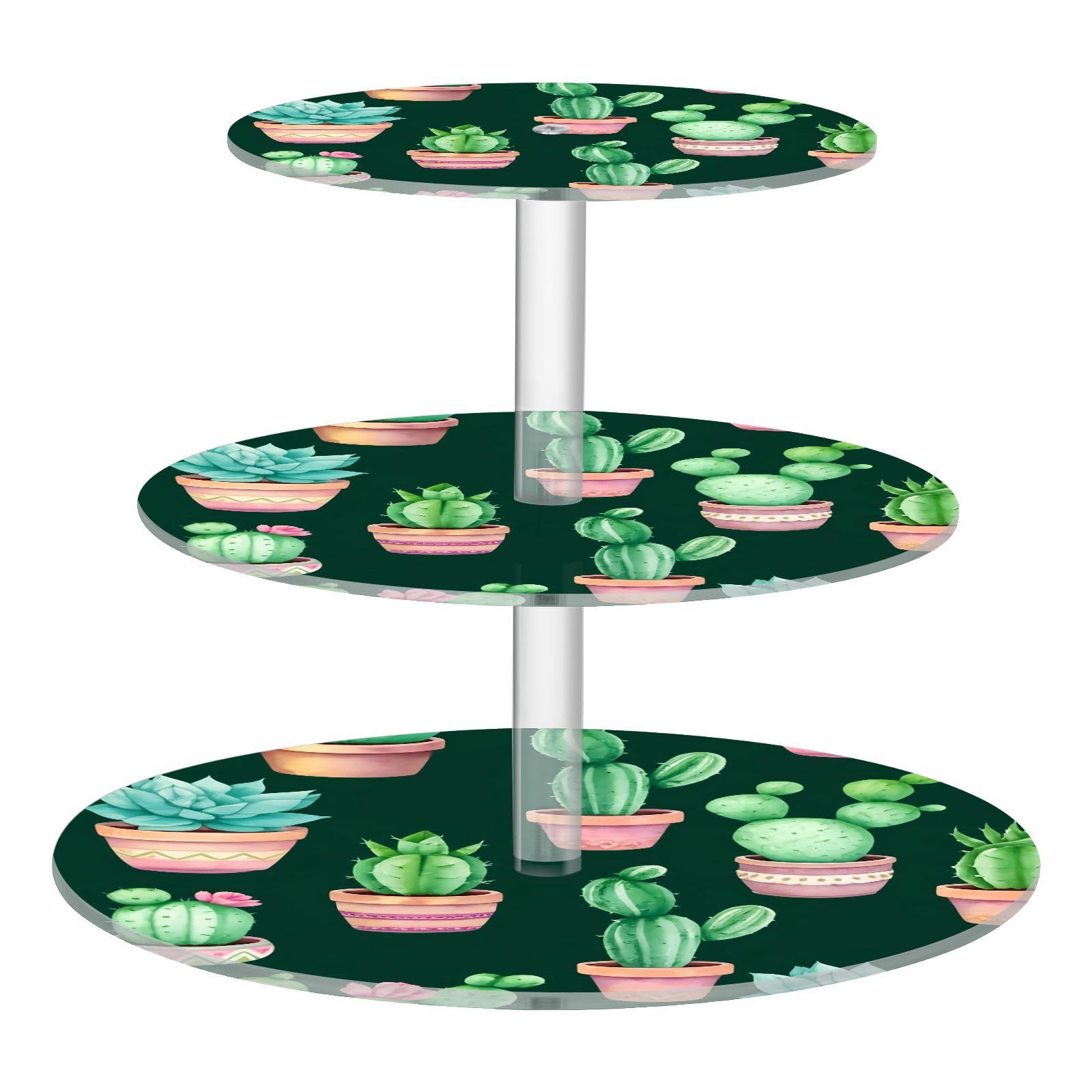 Nander 3 Tier Cupcake Stand,Cute Cactus Large Cupcake Tower Display, Round Cupcake Holder, Acrylic Dessert Stand, Pastry Display Tree for Party, Wedding, Baby Shower