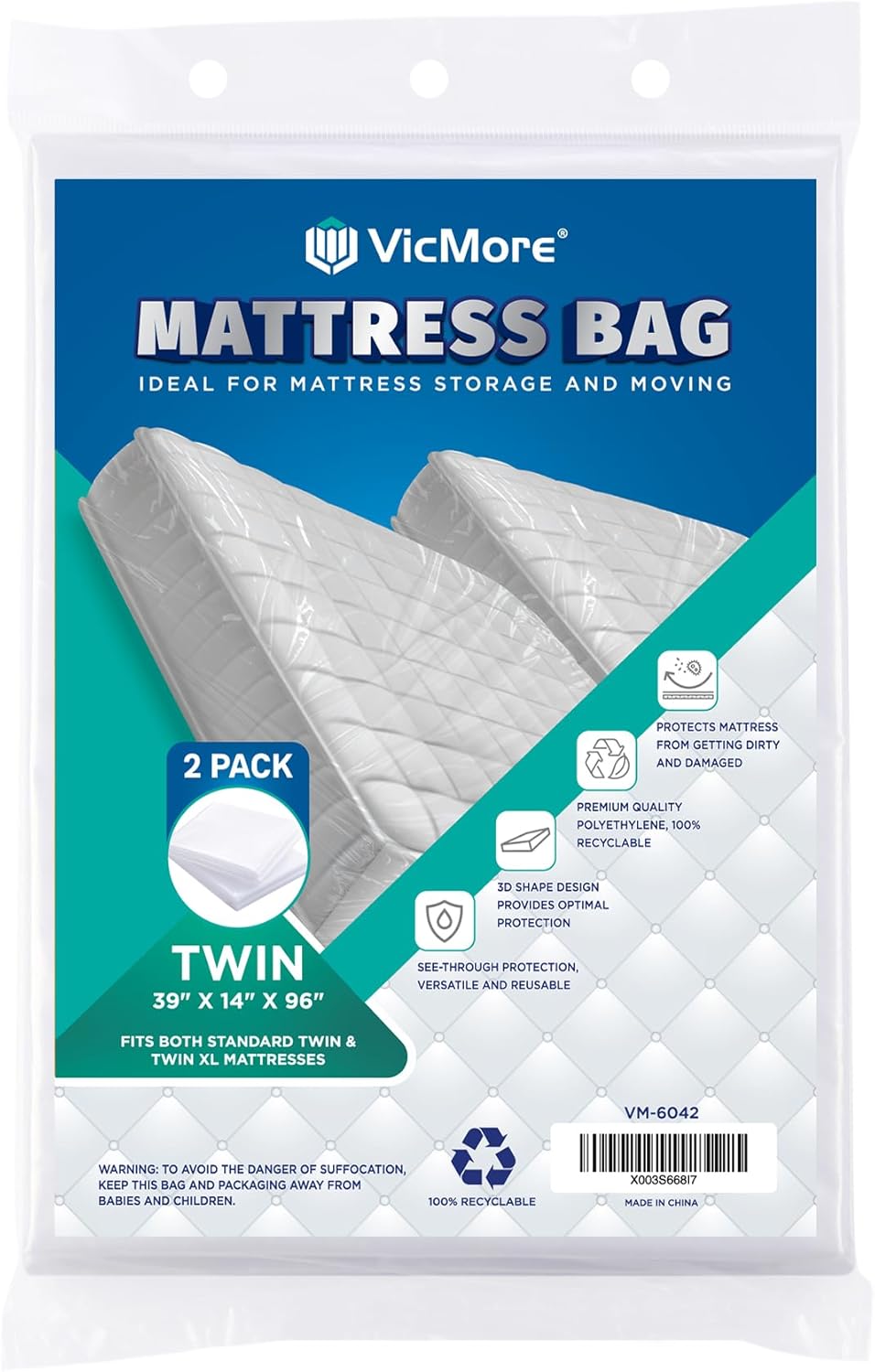 VICMORE Twin Mattress Bags 2 Pack Waterproof, Odorless