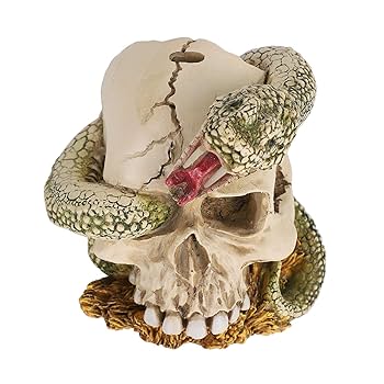 髑髏蛇、野晒しドクロ、スカルと蛇の装飾品　陶器 作家物/蛇巻き髑髏/頭蓋骨に蛇/髑髏蛇/頭骨に蛇/野晒/陶器/焼物/